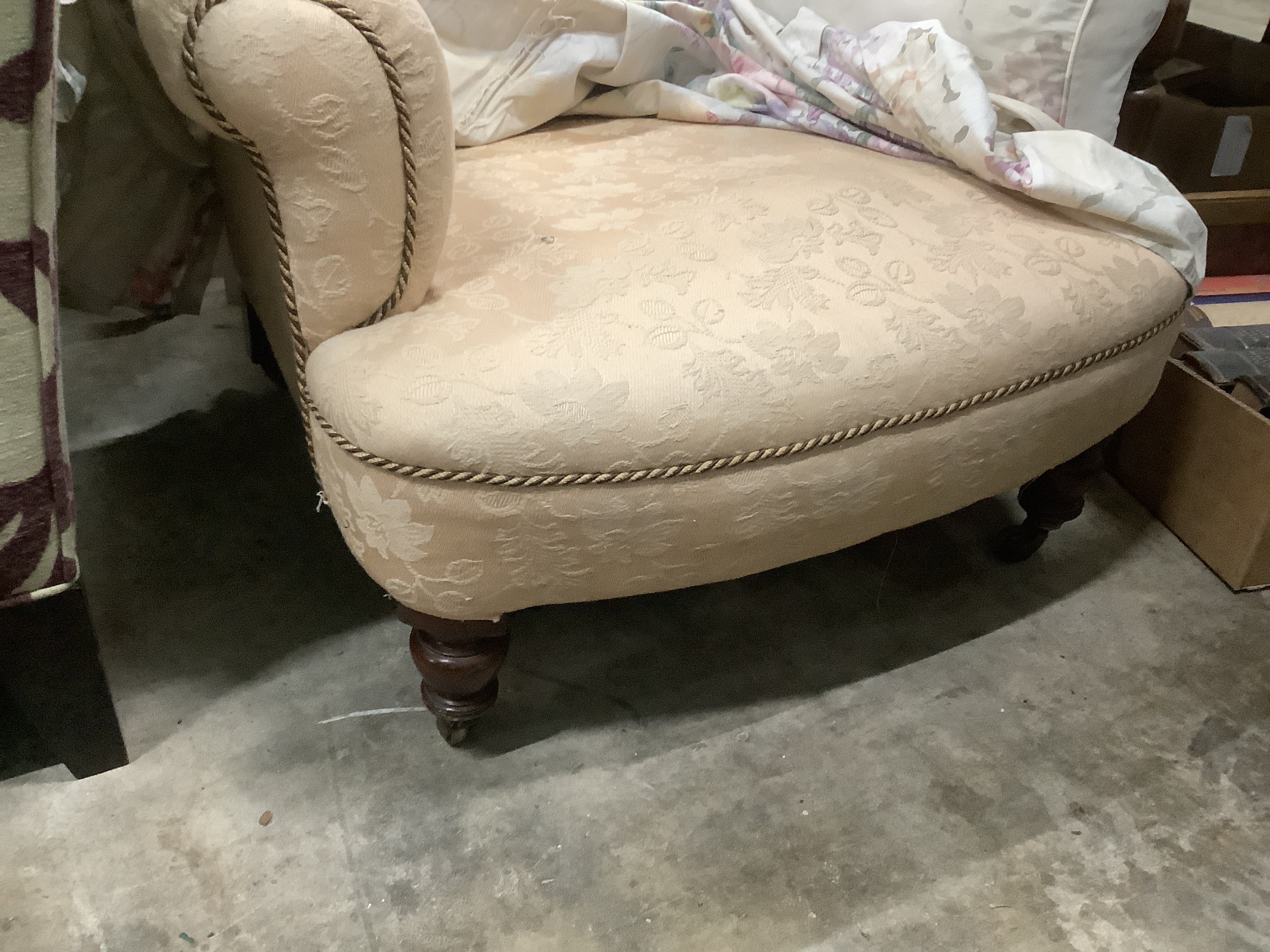 A late Victorian upholstered armchair, width 82cm, depth 80cm, height 88cm